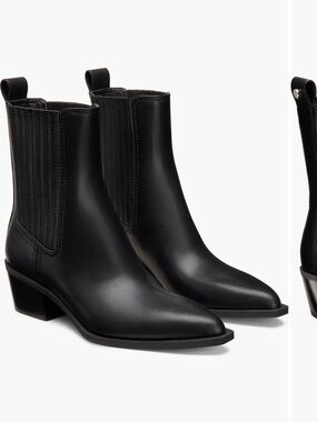 Stuart Weitzman Black Leather Pointed Chelsea Booties